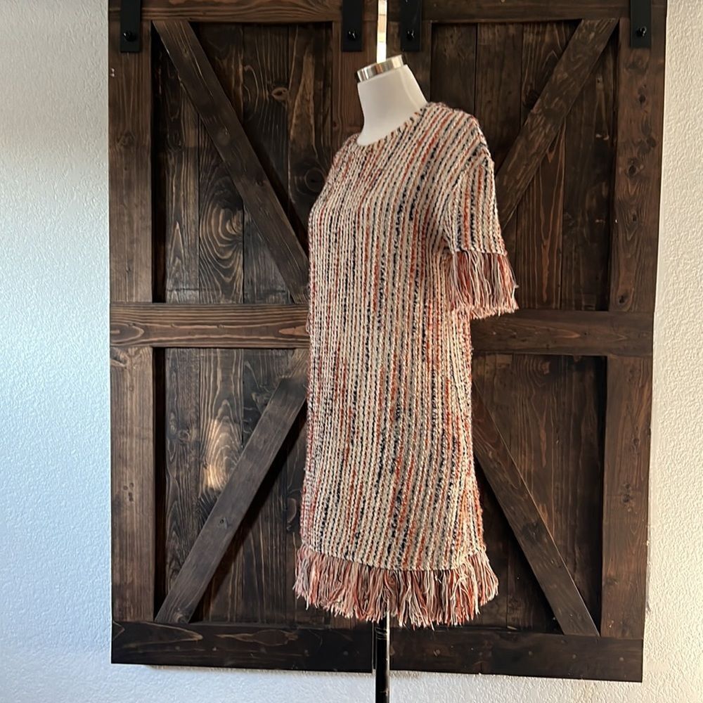 Textured Fringe Shift Dress in Pink Multi - Picture 4 of 12
